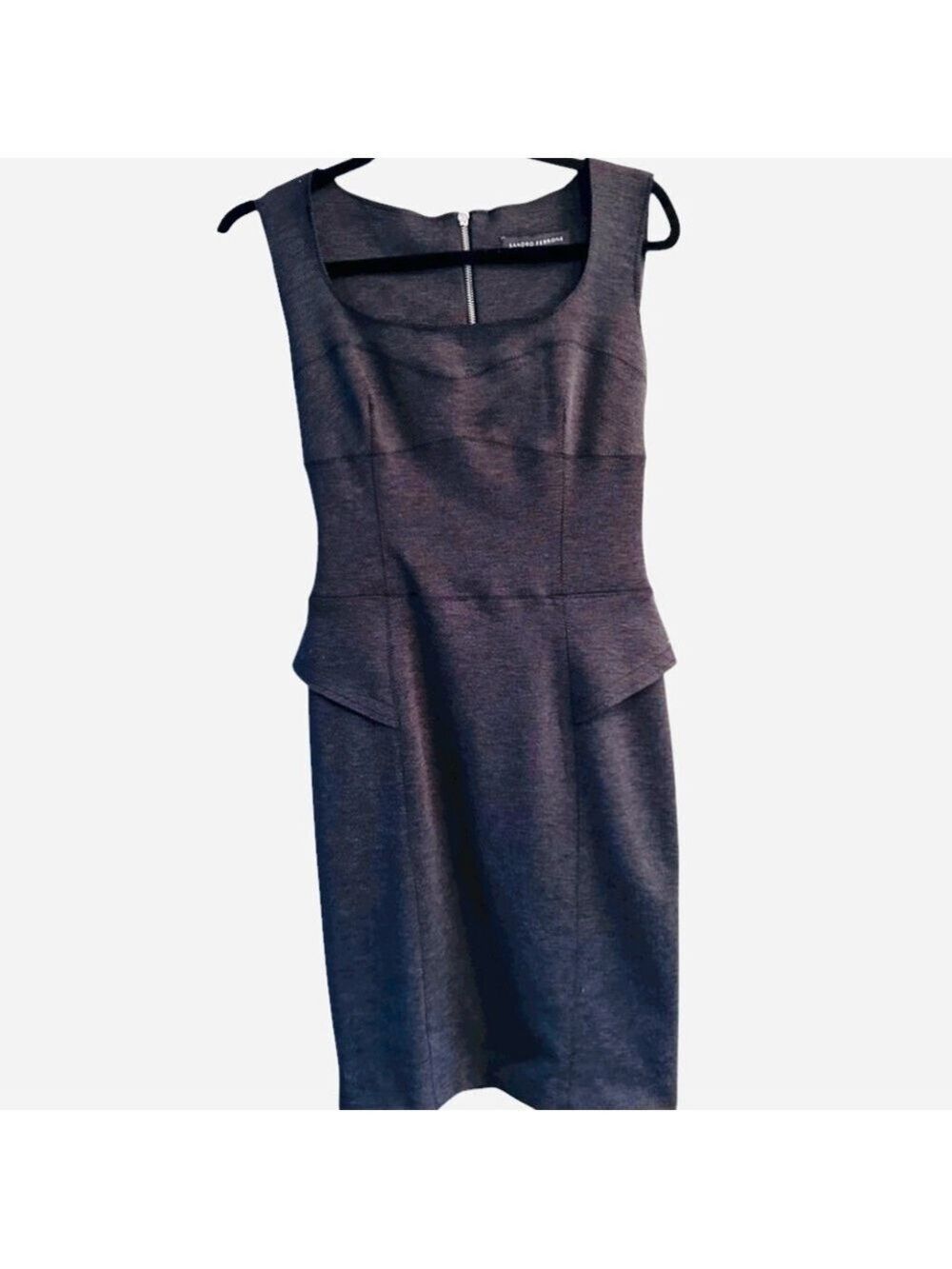SANDRO FERRONE ROMA FITTED  KNIT MIDI  DRESS W/FULL LENGTH  EXPOSED REAR ZIP